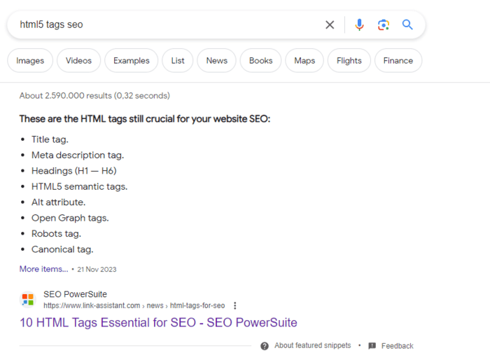 SEO PowerSuite list featured snippet