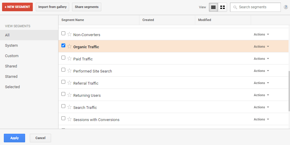 adding new segment in a dashboard of Google Analytics