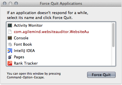Force quit Rank Tracker using Apple menu