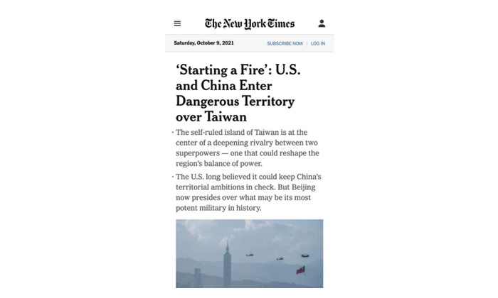 New York Times mobile homepage
